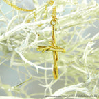 Gold Cross Necklace, Handmade Nature Jewelry, Organic Branch Pendant, Gift for Faith & Protection, Sterling Silver 925 Twig