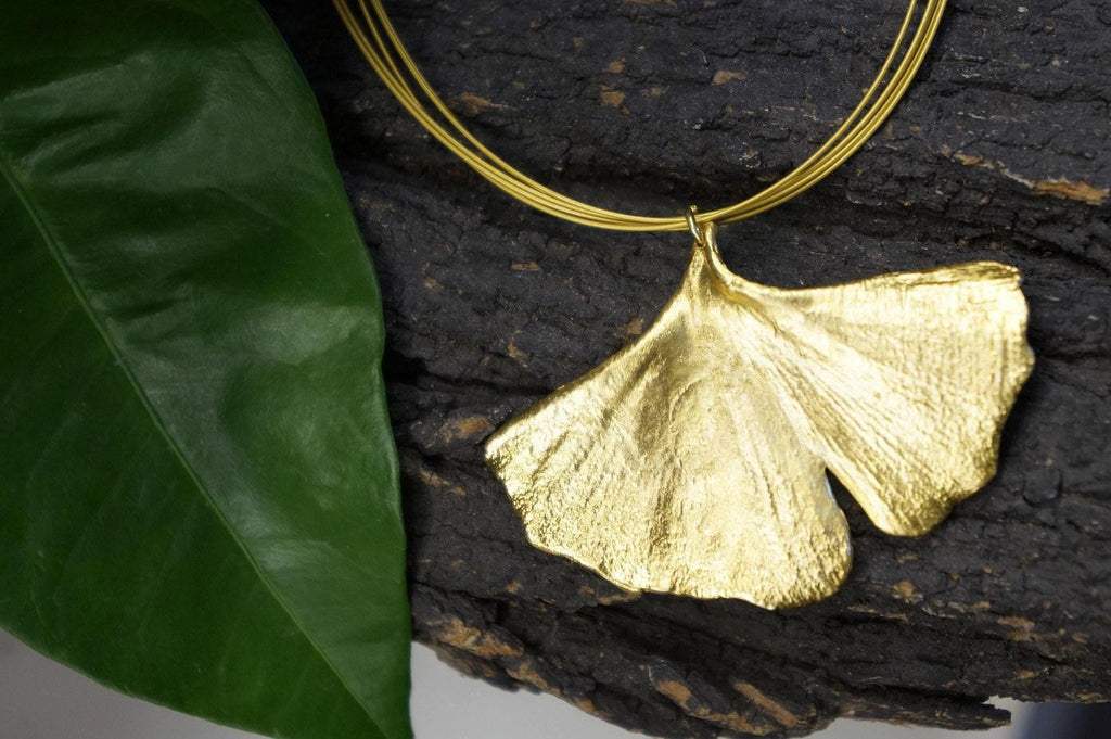 Real Ginkgo Biloba Leaf Necklace, 14K Gold Plated Sterling Silver 925 Pendant, Handmade Statement Boho Jewelry Gift, Birthday Gift for Women