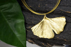 Real Ginkgo Biloba Leaf Necklace, 14K Gold Plated Sterling Silver 925 Pendant, Handmade Statement Boho Jewelry Gift, Birthday Gift for Women