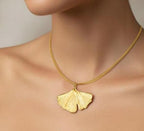Real Ginkgo Biloba Leaf Necklace, 14K Gold Plated Sterling Silver 925 Pendant, Handmade Statement Boho Jewelry Gift, Birthday Gift for Women