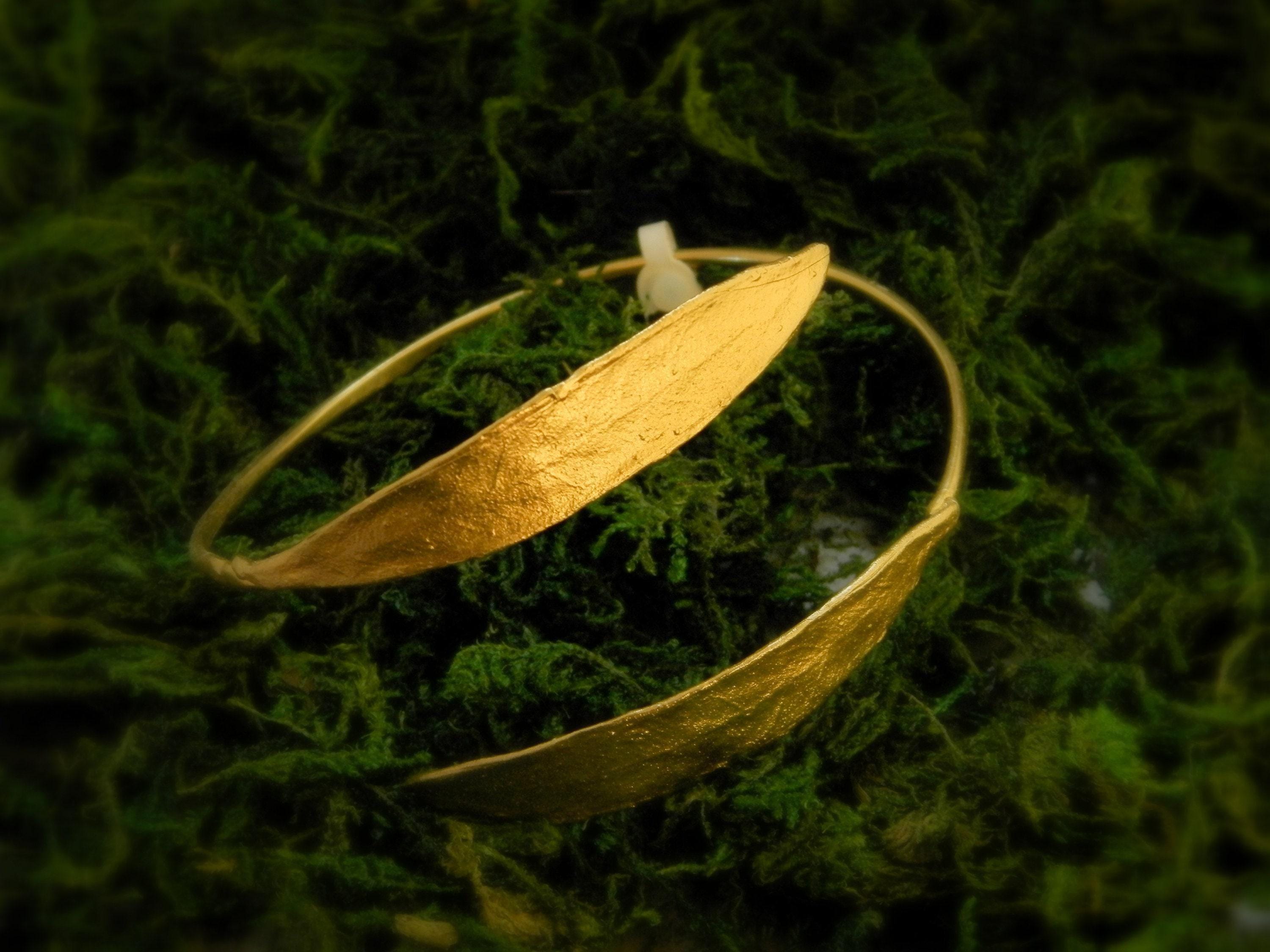 Gold Olive Leaf Bracelet, Handmade Nature Jewelry, Organic Tree Cuff, Gift for Victory & Health, Eco Sustainable Sterling Silver 925
