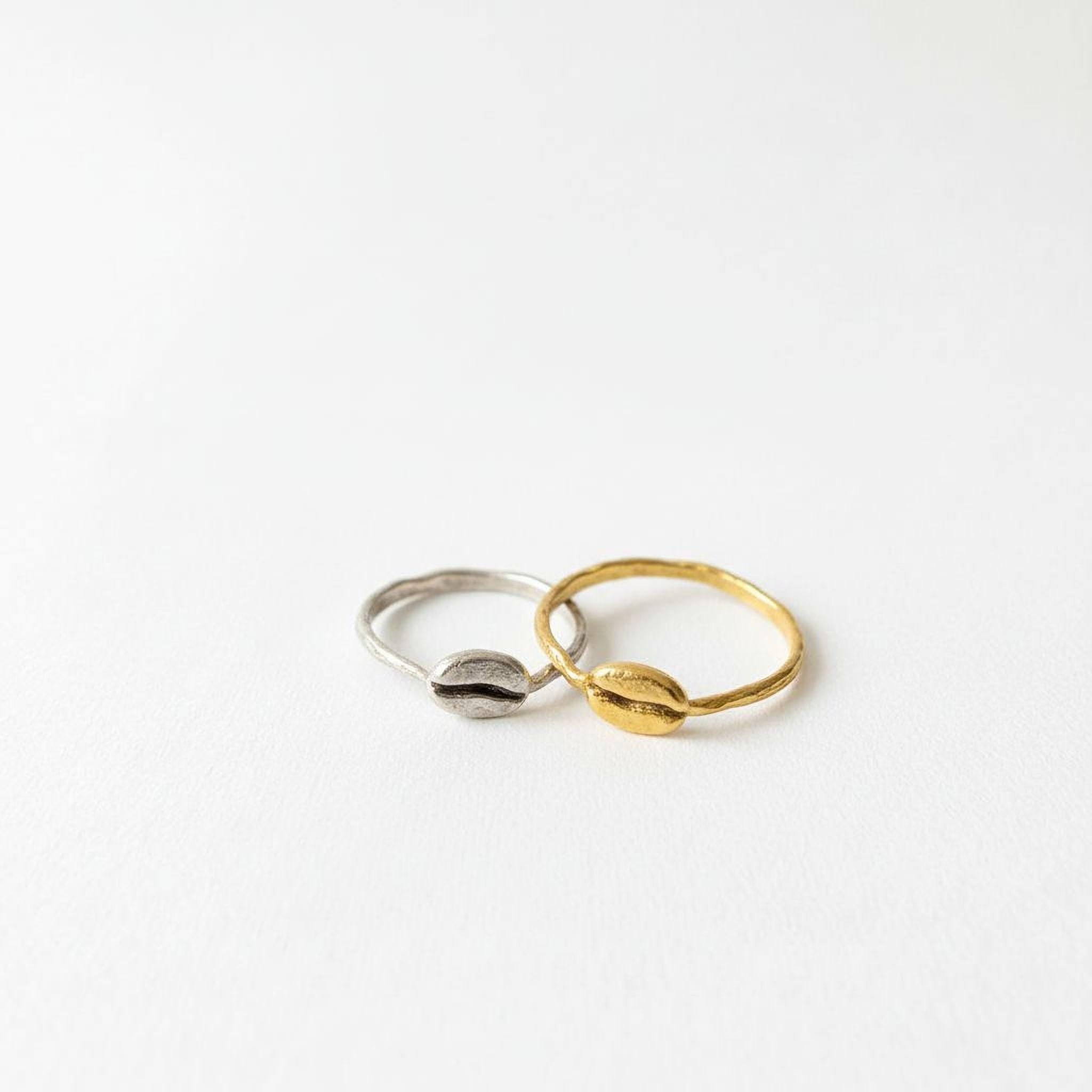 Real Coffee Bean Ring, Handmade Minimalist Jewelry, Organic Dainty Band, Gift for Health & Warmth, Gold or Sterling Silver 925 (Unisex)