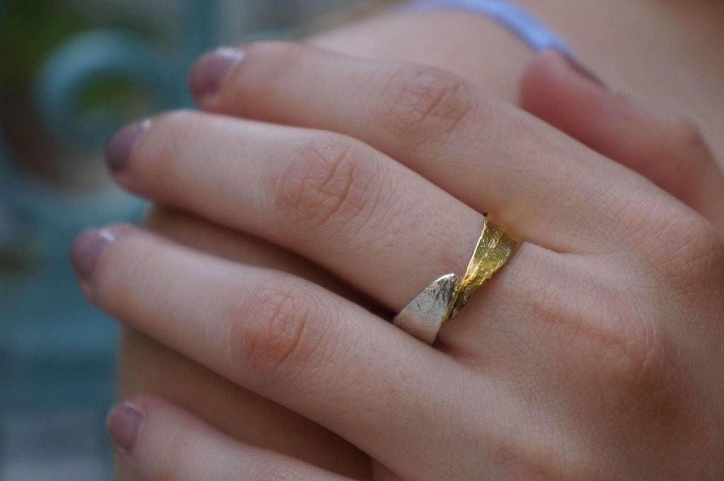 Real Olive Leaf Band, Handmade Minimalist Jewelry, Organic Two-Tone Band, Eco Gift for Success & Luck, Gold or Sterling Silver 925