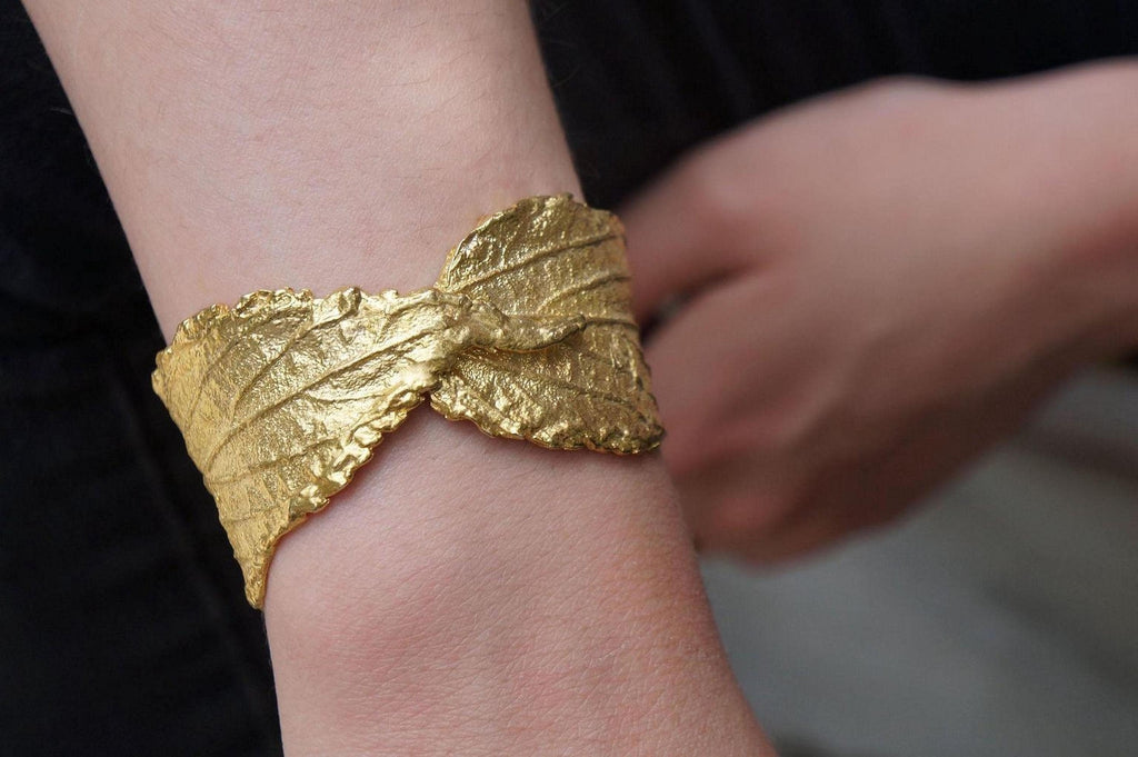 Real Hibiscus Leaf Bracelet, Handmade Nature Jewelry, Organic Forest Cuff, Gift for Beauty & Vitality, Gold or Sterling Silver 925