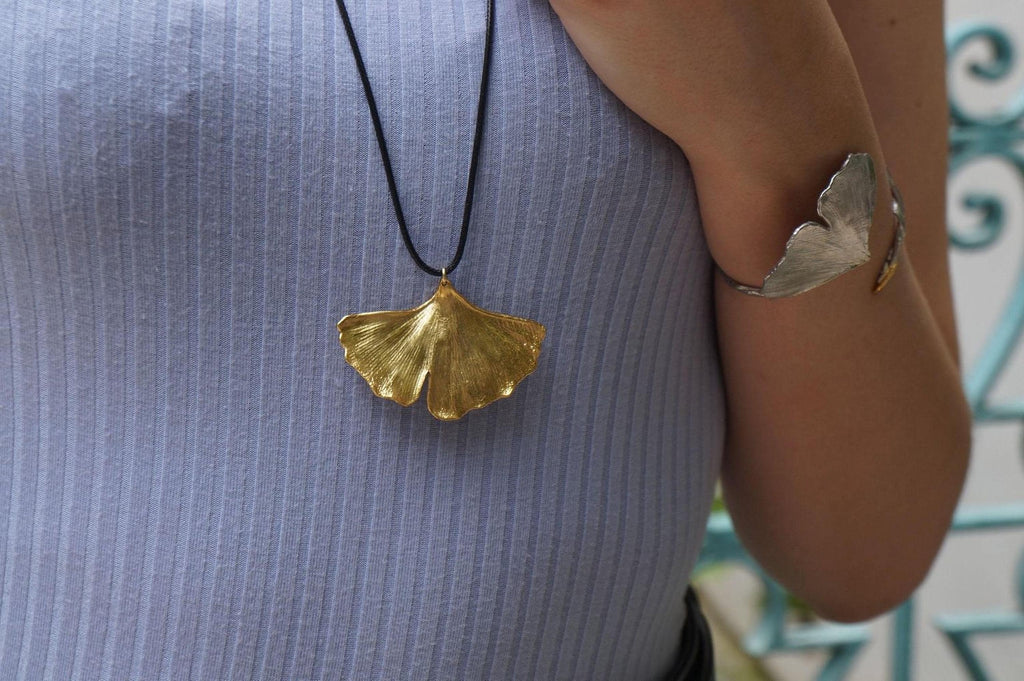 Real Ginkgo Biloba Leaf Pendant, 14K Gold Plated Sterling Silver 925 Necklace, Handmade Minimalist Jewelry Gift, Birthday Gift for Women