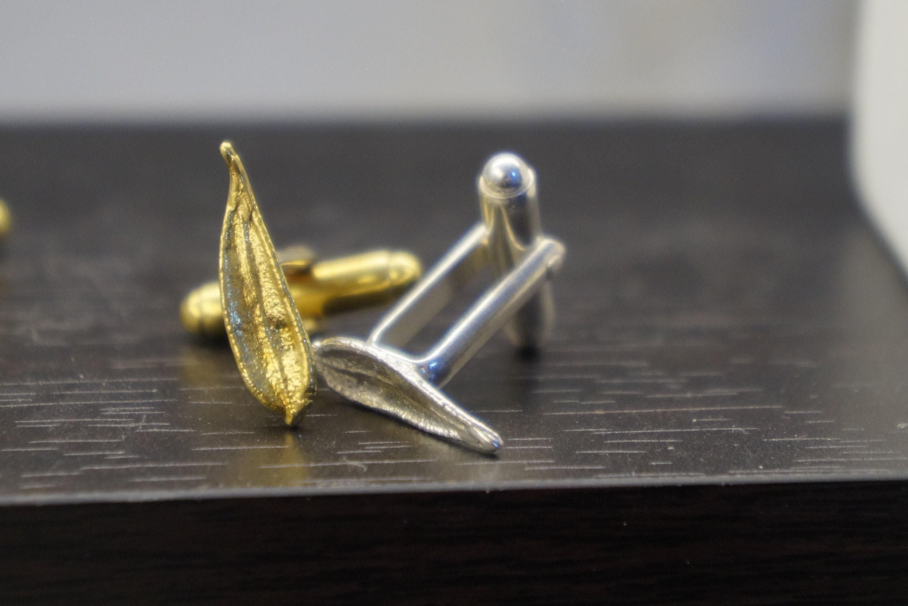 Olive Leaf Cufflinks for Men's Suit, 14K Gold Plated Brass, Wedding Gift for Men, Men's Suit Accessories