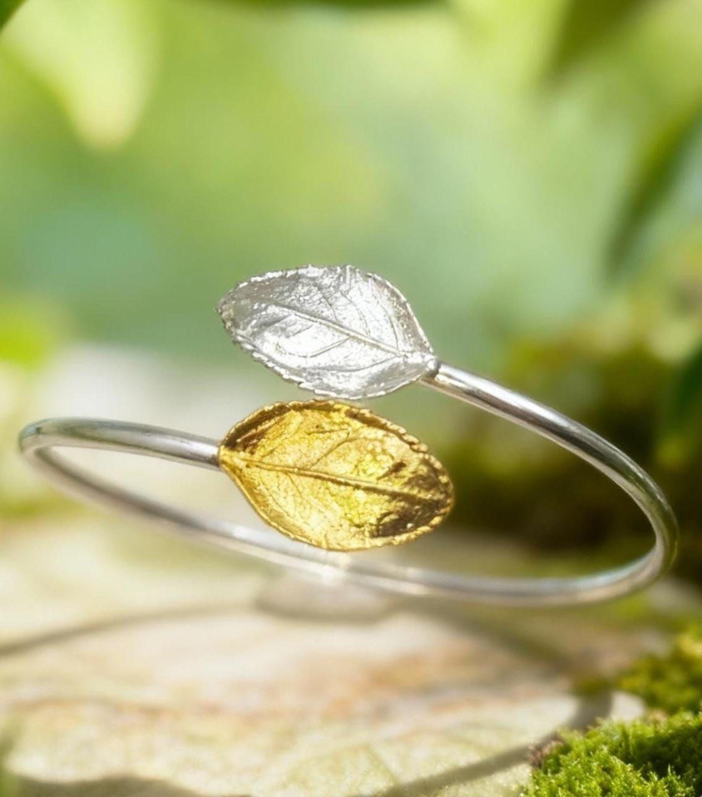 Adjustable Real Rose Leaf  Bracelet. Sterling recycled silver 925.Roses are ancient symbols of Love and Beauty
