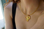 Real Rose Leaves Necklace, 14K Gold Plated Brass Pendant, Handmade Minimalist Jewelry Gift, Birthday Gift for Women, Nature Inspired