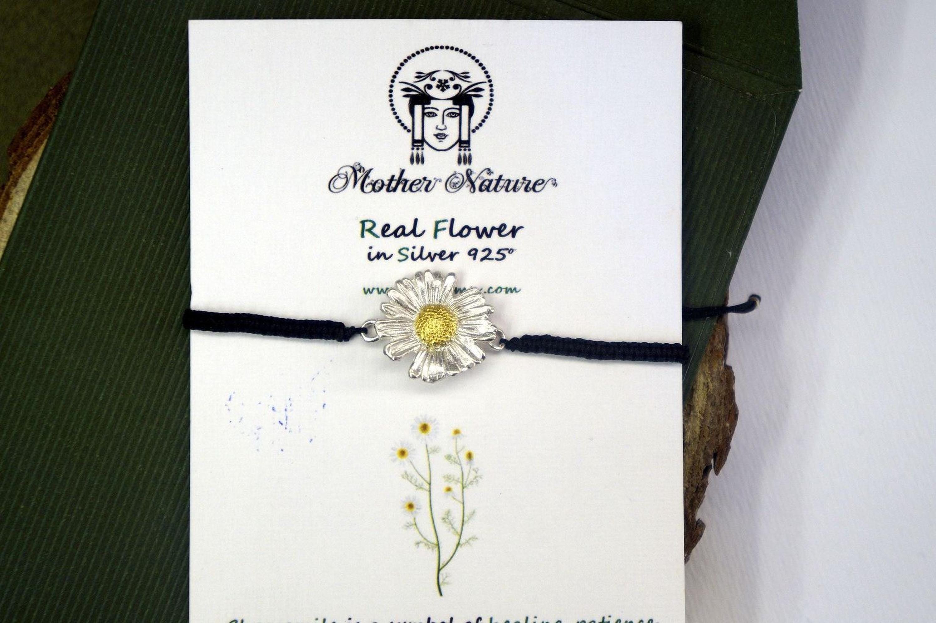 Real Chamomile Flower Bracelet, Handmade Minimalist Jewelry, Botanical Silver Charm, Gift for Luck & Protection, Sterling Silver 925