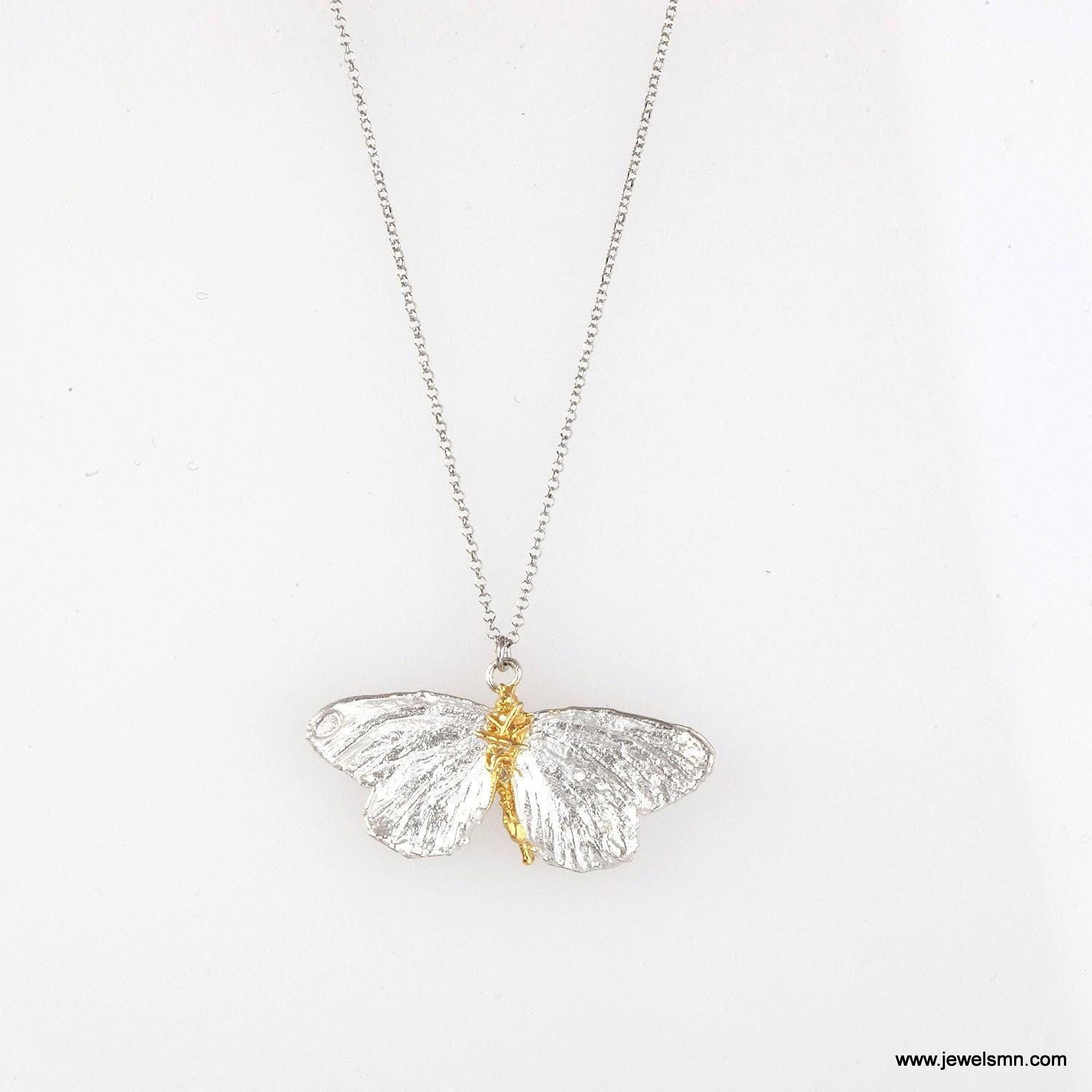 Real Butterfly Silver Necklace, Handmade Nature Jewelry, Organic Chain Pendant, Gift for Freedom & Beauty, Sterling Silver 925