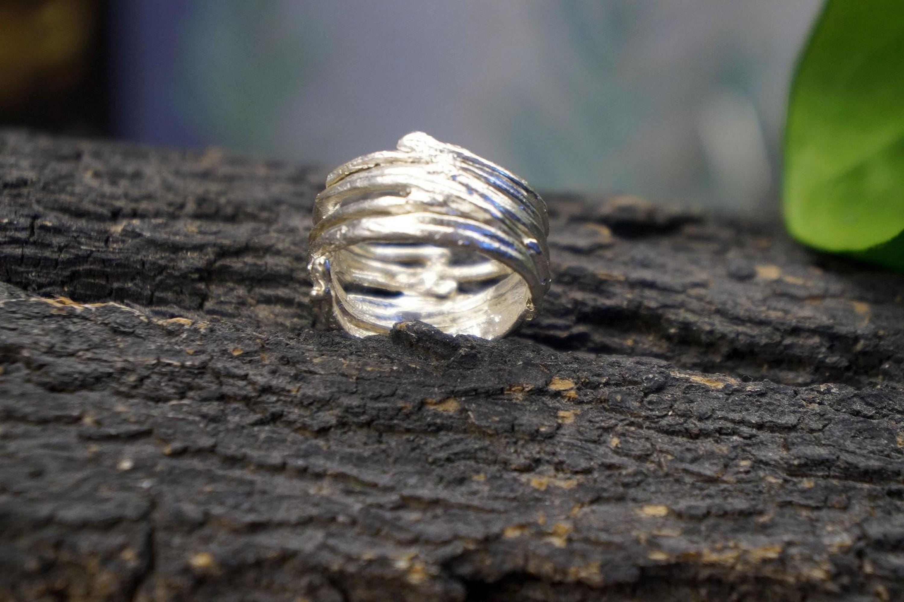 Real Pine Branch Ring, Handmade Nature Jewelry, Organic Tree Band, Boho Gift for Resilience & Health, Eco Sustainable Sterling Silver 925