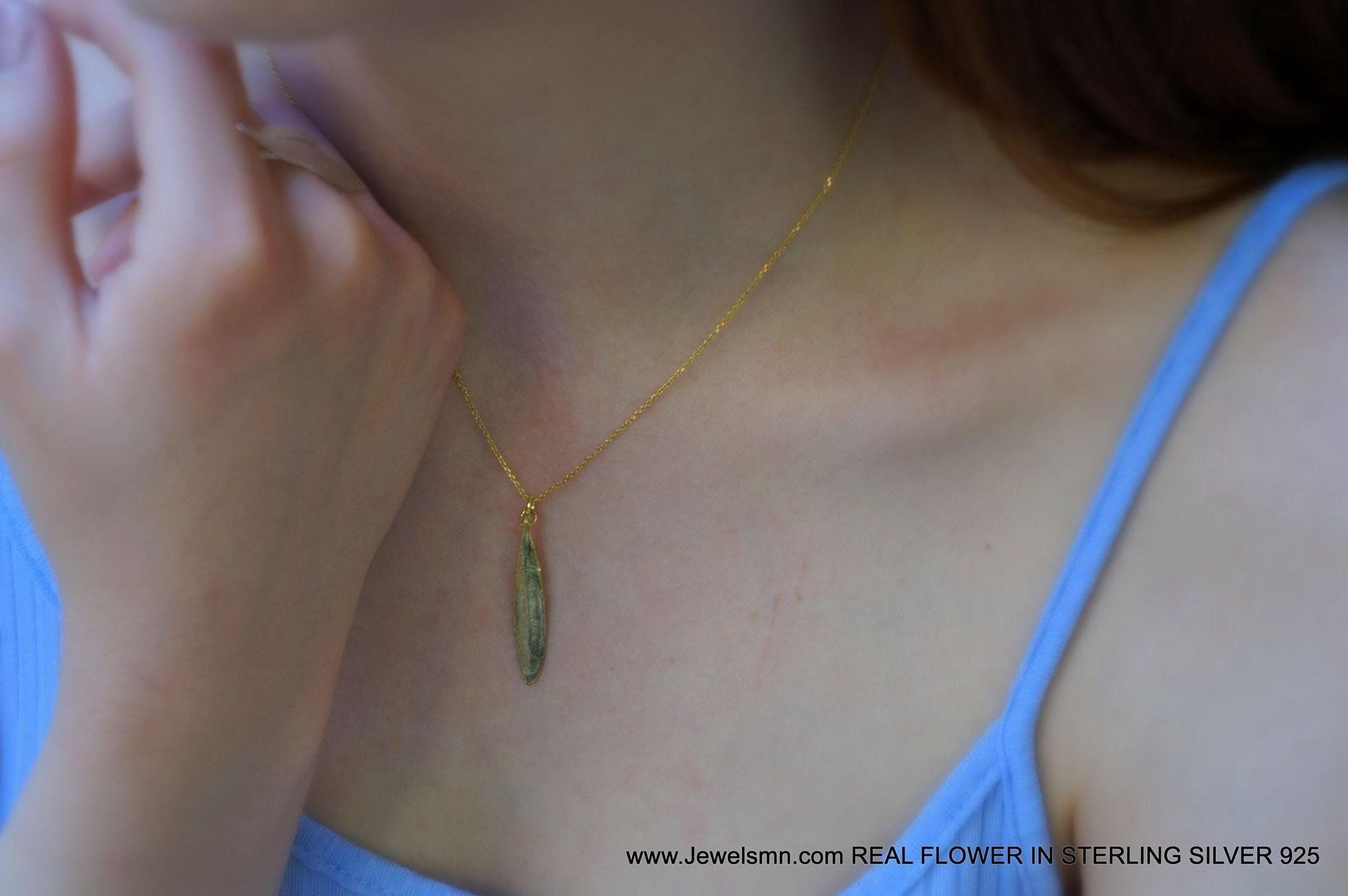 Gold Olive Leaf Necklace, Solid Gold Jewelry, Gold Pendant, Gift for Her, Birthday Gift for Women, Handmade Jewelry, Boho Fashion