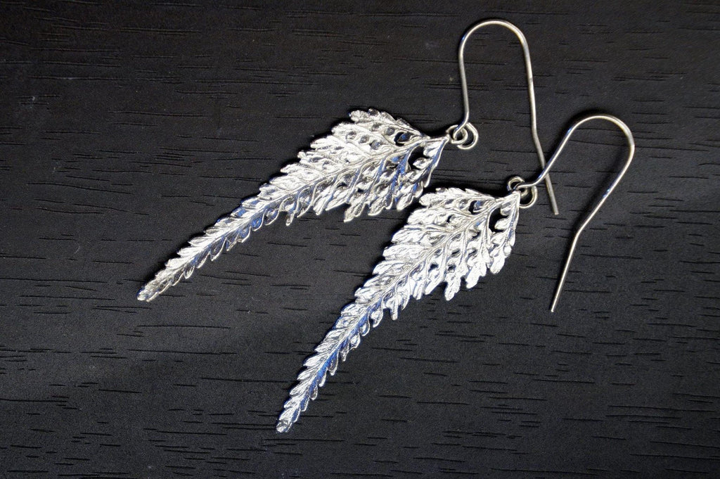 Real Fern Leaf Gold Earrings, Handmade Nature Jewelry, Organic Forest Dangles, Gift for Health & Resilience, Gold or Sterling Silver 925