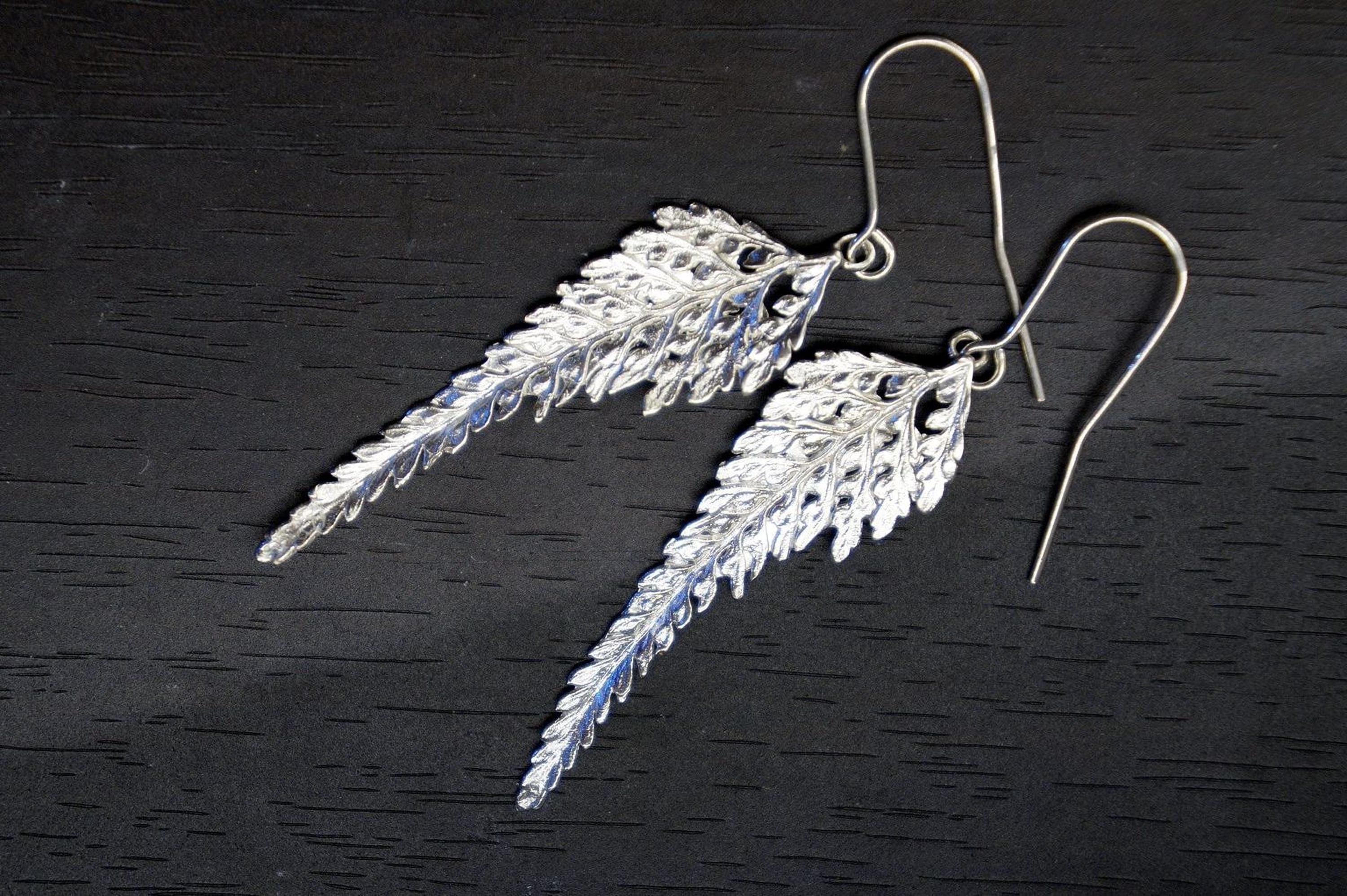 Real Fern Leaf Gold Earrings, Handmade Nature Jewelry, Organic Forest Dangles, Gift for Health & Resilience, Gold or Sterling Silver 925