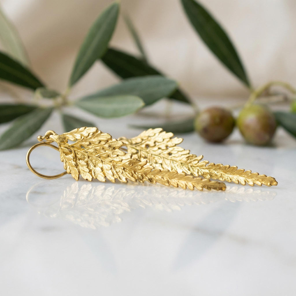 Real Fern Leaf Gold Earrings, Handmade Nature Jewelry, Organic Forest Dangles, Gift for Health & Resilience, Gold or Sterling Silver 925