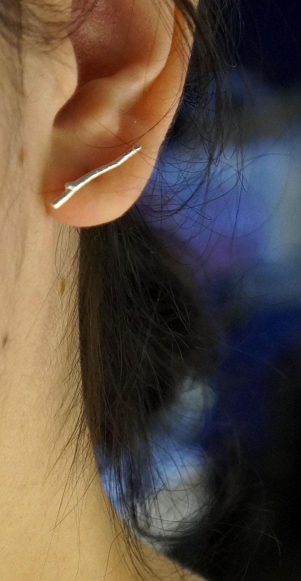 Real Jasmine Twig Earrings, Handmade Minimalist Jewelry, Organic Gold Studs, Gift for Vitality & Luck, Eco Sustainable Sterling Silver 925