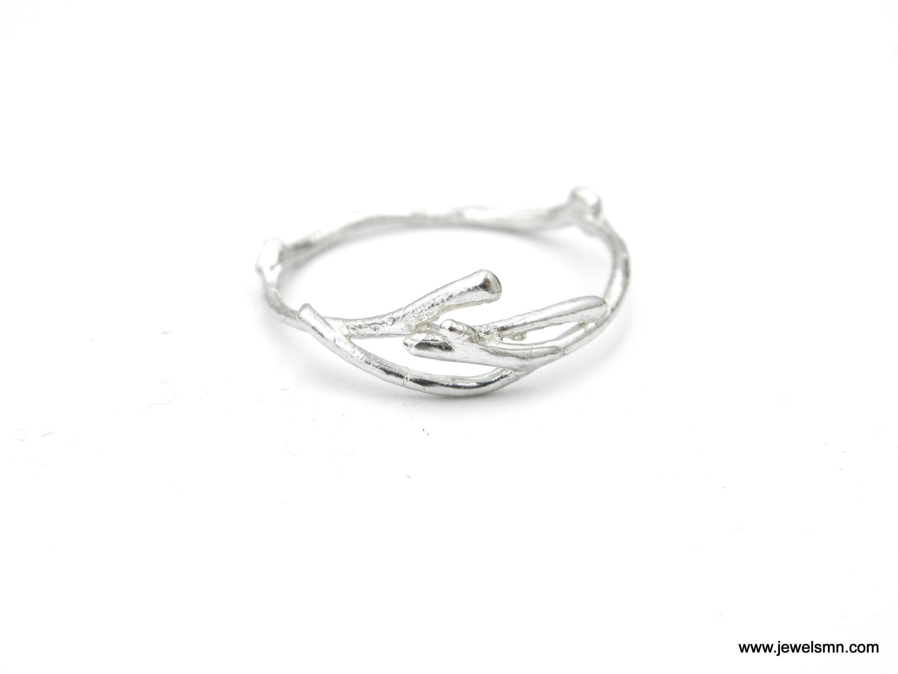 Silver Jasmine Branch Ring, Sterling Silver 925 Band, Handmade Minimalist Jewelry Gift, Birthday Gift for Women, Gift for Purity and Focus