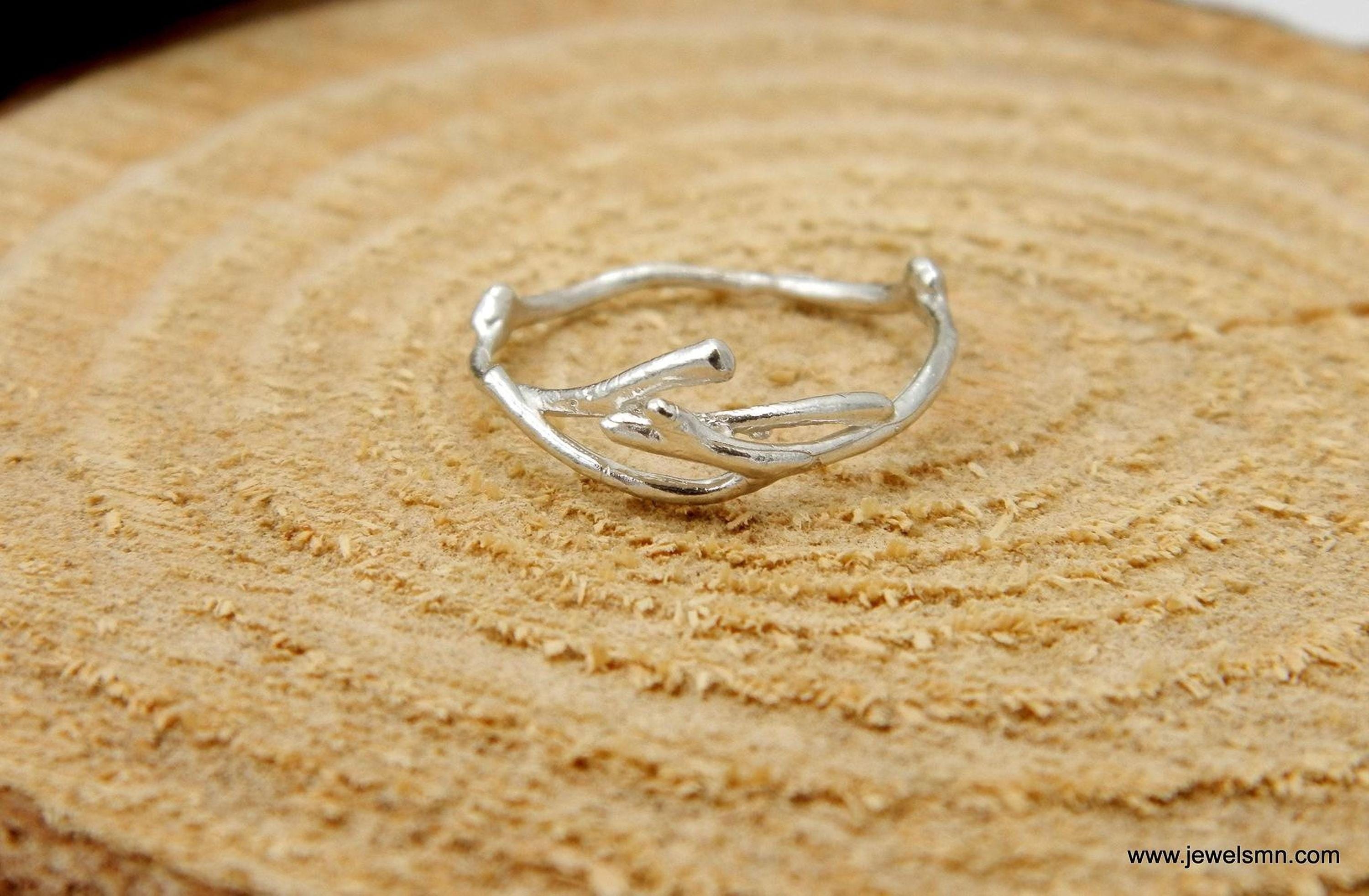 Silver Jasmine Branch Ring, Sterling Silver 925 Band, Handmade Minimalist Jewelry Gift, Birthday Gift for Women, Gift for Purity and Focus