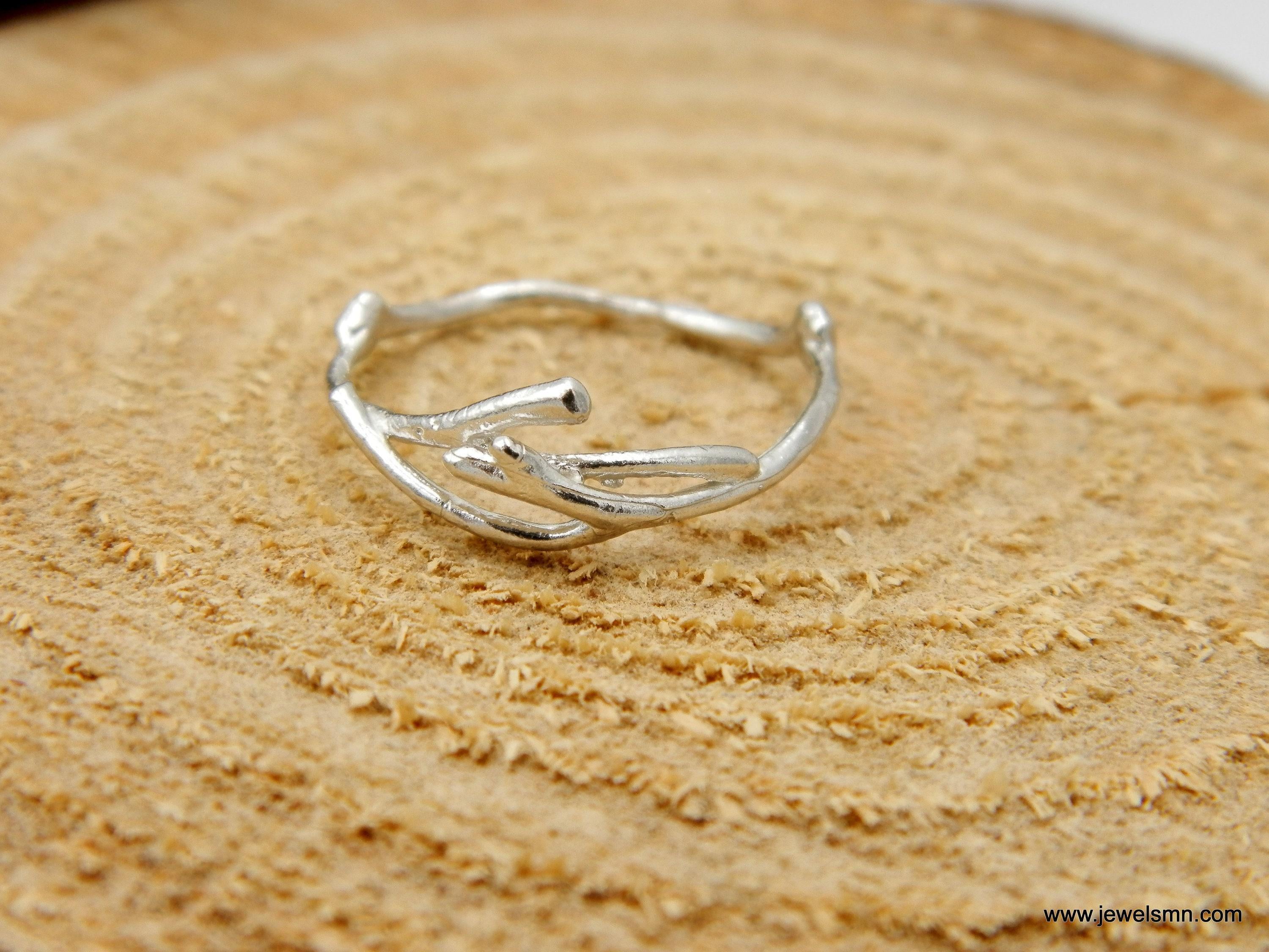 Silver Jasmine Branch Ring, Sterling Silver 925 Band, Handmade Minimalist Jewelry Gift, Birthday Gift for Women, Gift for Purity and Focus