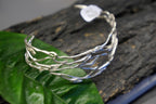 Gold Jasmine Branch Bracelet, Handmade 14K Gold Plated Sterling Silver 925 Cuff, Jewelry for Women, Nature-Inspired Birthday Gift