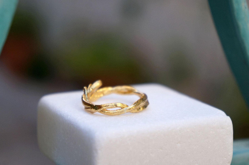 Solid Gold Olive Twig Ring, Handmade Minimalist Jewelry, Dainty Tree Band, Nature's Gift for Victory & Health, Eco Sustainable, Real Gold
