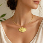 Real Ginkgo Biloba Leaf Necklace, 14K Gold Plated Brass Pendant, Handmade Jewelry Gift for Her, Birthday Gift for Women, Nature-Inspired