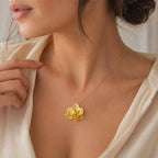 Gold Orchid Flower Necklace, Handmade Nature Jewelry, Organic Forest Pendant, Gift for Rejuvenation & Prosperity, Sterling Silver 925