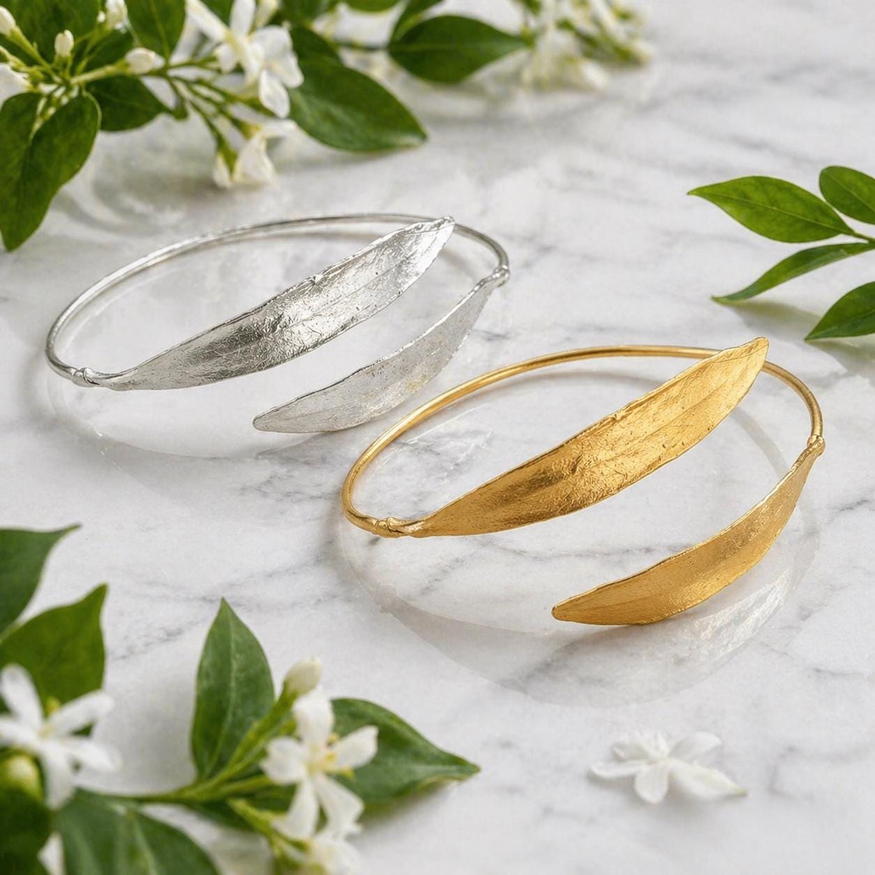 Gold Olive Leaf Bracelet, Handmade Nature Jewelry, Organic Tree Cuff, Gift for Victory & Health, Eco Sustainable Sterling Silver 925