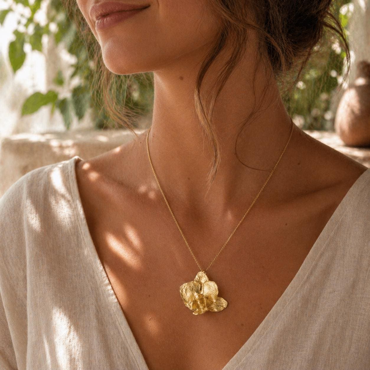 Real Orchid Flower Necklace, Handmade Nature Inspired Jewelry, Organic Forest Pendant, Gift for Youth & Health, Sterling Silver 925
