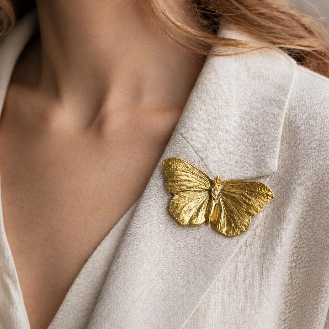 Real Butterfly Pin, Handmade Nature Jewelry, Organic Gold Brooch, Gift for Freedom & Health, Eco Sustainable Sterling Silver 925