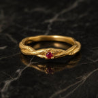 Real Olive Branch Gold Ring, Handmade Minimalist Jewelry, Organic Tree Band, Gift for Health & Luck, Gold and Sterling Silver 925