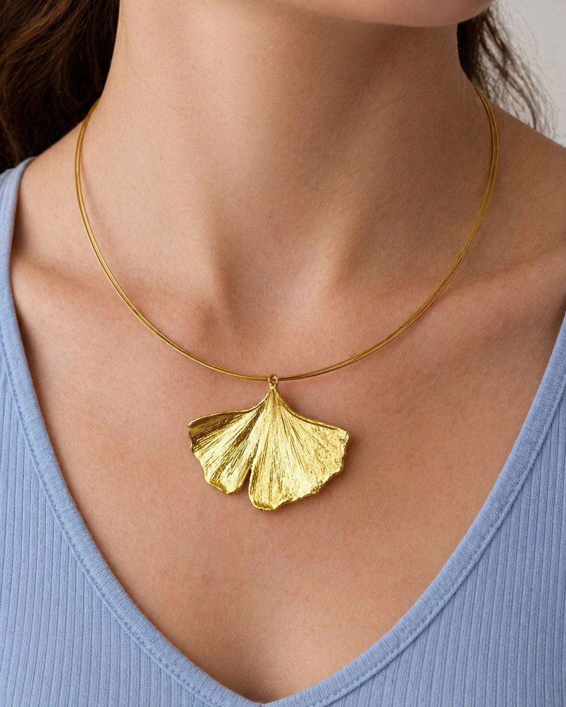 Real Gingko Biloba Necklace, 14K Gold Plated Brass Pendant, Natural Leaf Necklace, Handmade Boho Jewelry Gift, Birthday Gift for Women
