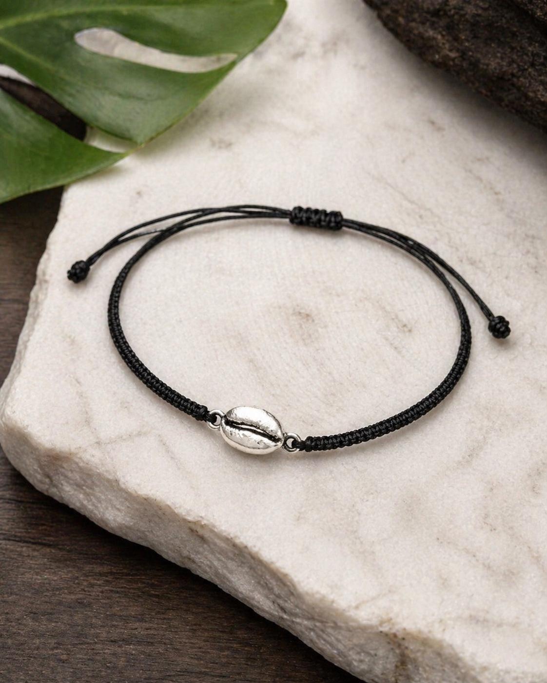 Silver Coffee Bean Bracelet, Handmade Minimalist Jewelry, Dainty Organic Gift for Coffee Lovers, Symbol of Energy, Sterling Silver 925