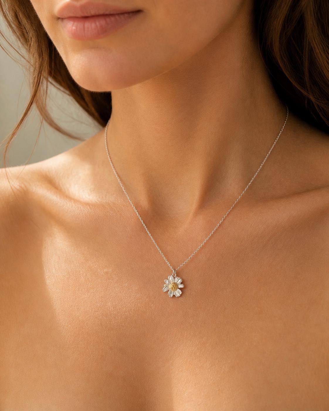 Real Chamomile Flower Pendant, Sterling Silver 925 Dainty Necklace, Handmade Minimalist Jewelry Gift, Birthday Gift for Women, Boho Fashion