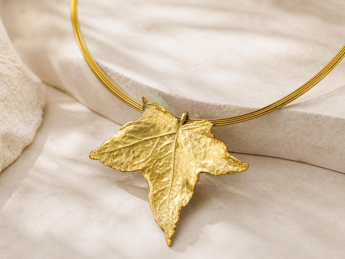Gold Ivy Leaf Necklace, Handmade Nature Jewelry, Organic Forest Pendant, Gift for Protection & Vitality, Eco Sustainable Sterling Silver 925
