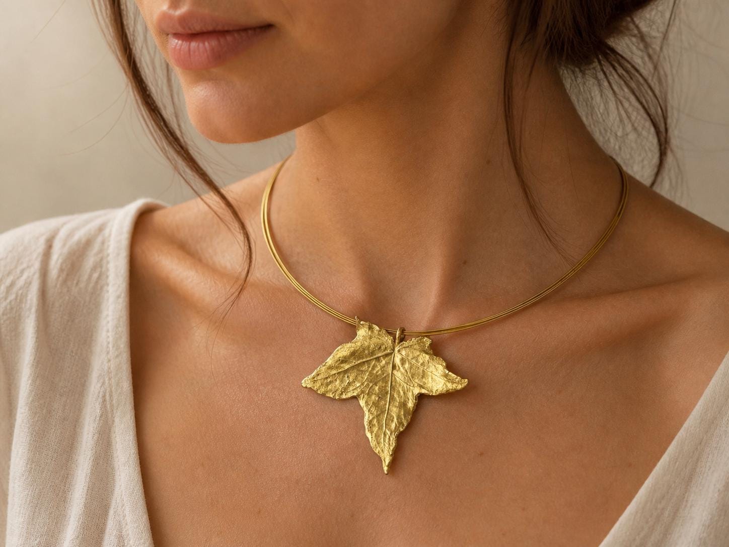 Gold Ivy Leaf Necklace, Handmade Nature Jewelry, Organic Forest Pendant, Gift for Protection & Vitality, Eco Sustainable Sterling Silver 925