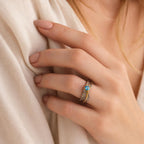 Statement Ring with Blue Gemstone, Handmade Sterling Silver 925 Jewelry, Everyday Wear Band with Topaz, Nature-Inspired Gift for Women