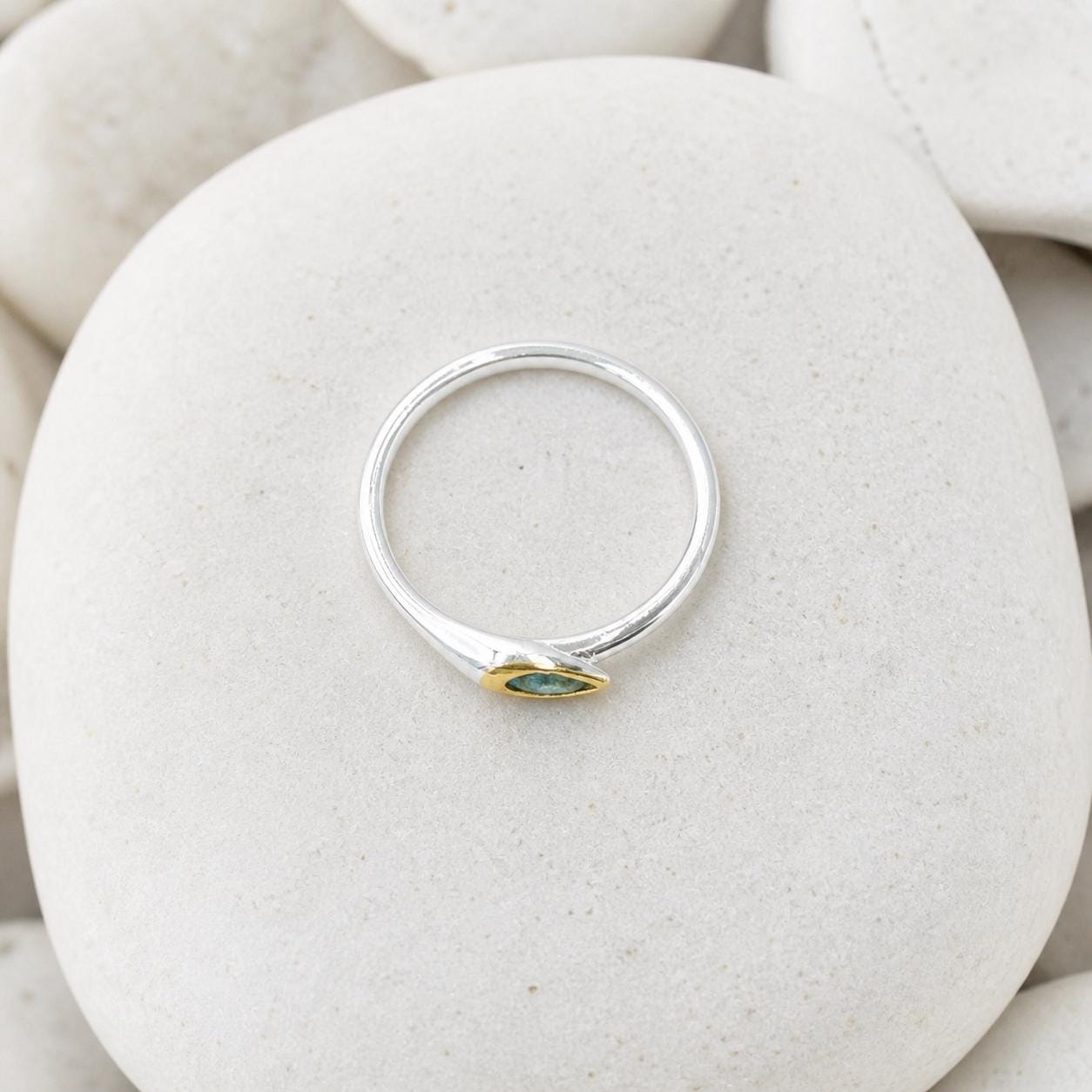 Minimalist Ring with Green Gemstone, Handmade Dainty Jewelry, Sterling Silver 925 Band for Everyday Wear, Nature-Inspired Gift for Women