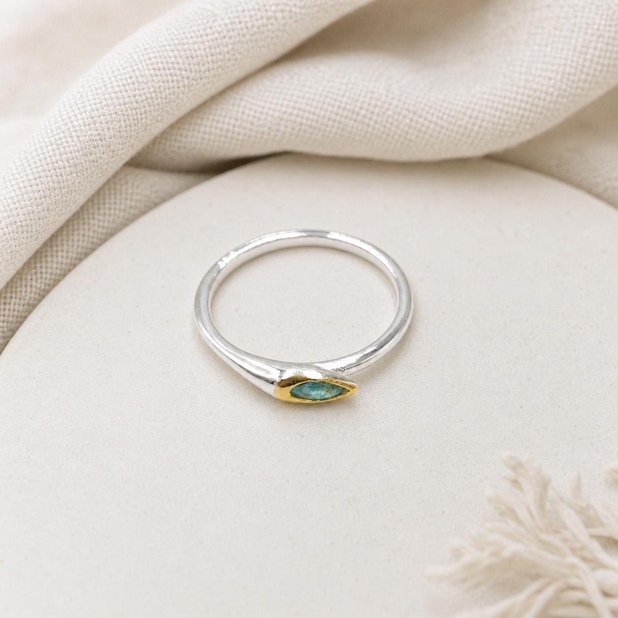 Minimalist Ring with Green Gemstone, Handmade Dainty Jewelry, Sterling Silver 925 Band for Everyday Wear, Nature-Inspired Gift for Women