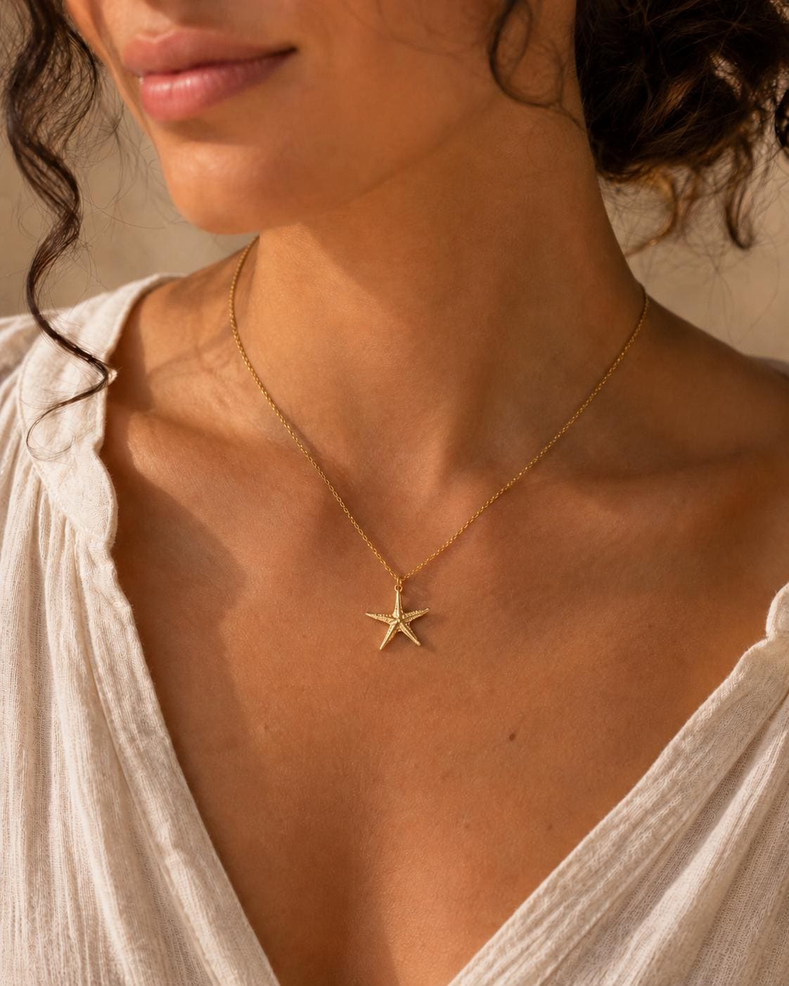 Real Starfish Pendant with Chain, 14K Gold Plated Sterling Silver 925 Necklace, Handmade Minimalist Jewelry Gift, Birthday Gift for Women
