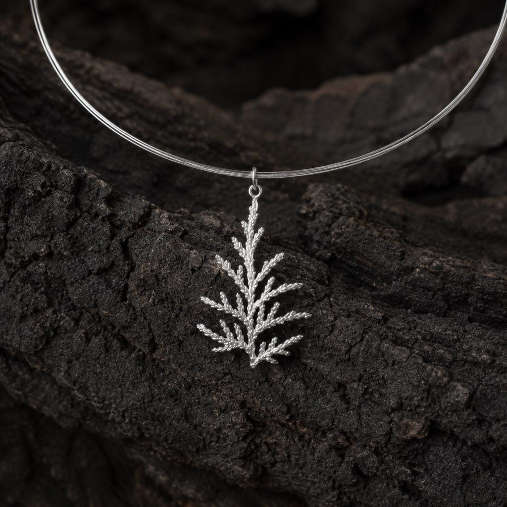 Real Juniper Branch Necklace, Handmade Nature Jewelry, Organic Forest Pendant, Gift for Victory & Health, Sterling Silver 925