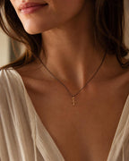 Gold Jasmine Cross Necklace, Handmade Nature Jewelry, Organic Branch Pendant, Gift for Spirituality & Faith, Sterling Silver 925