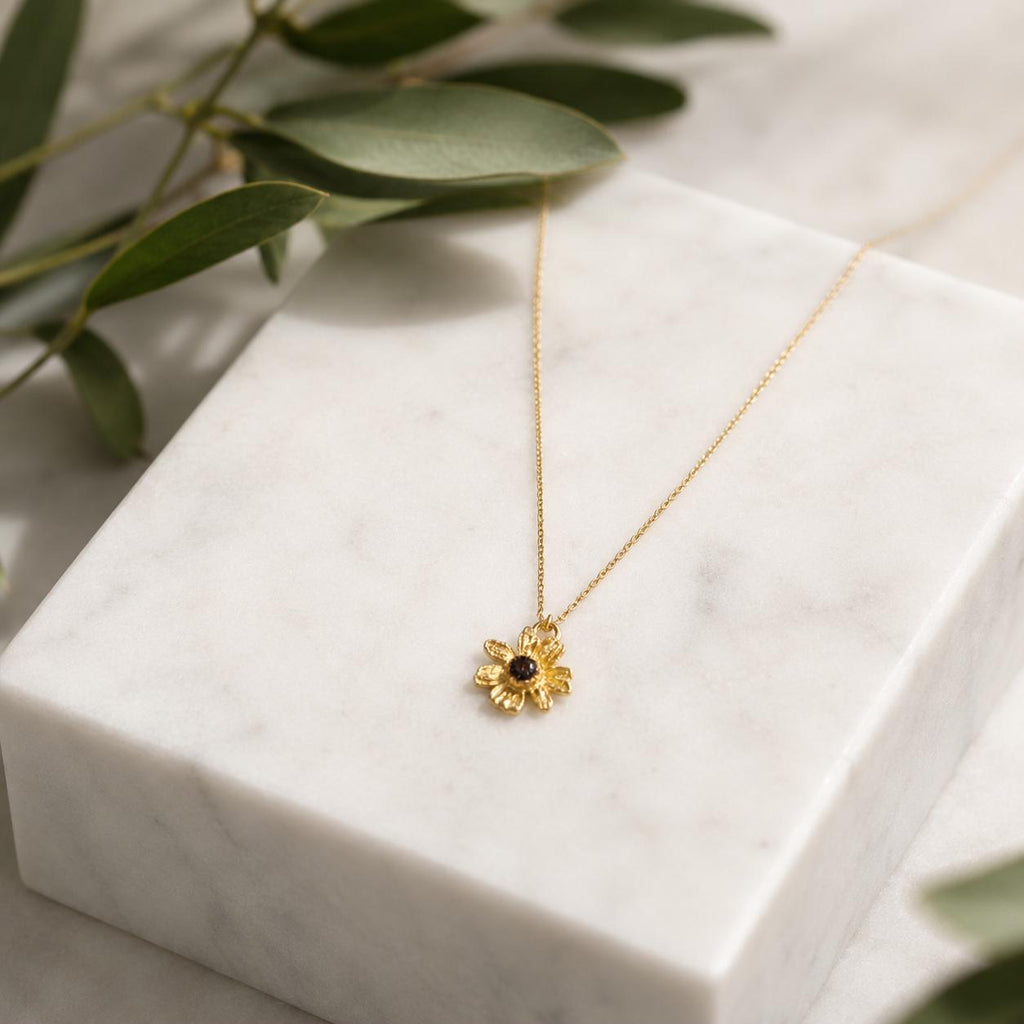 Real Chamomile Flower Necklace, 14K Gold Plated Sterling Silver 925 Pendant, Handmade Minimalist Jewelry Gift, Birthday Boho Gift for Women