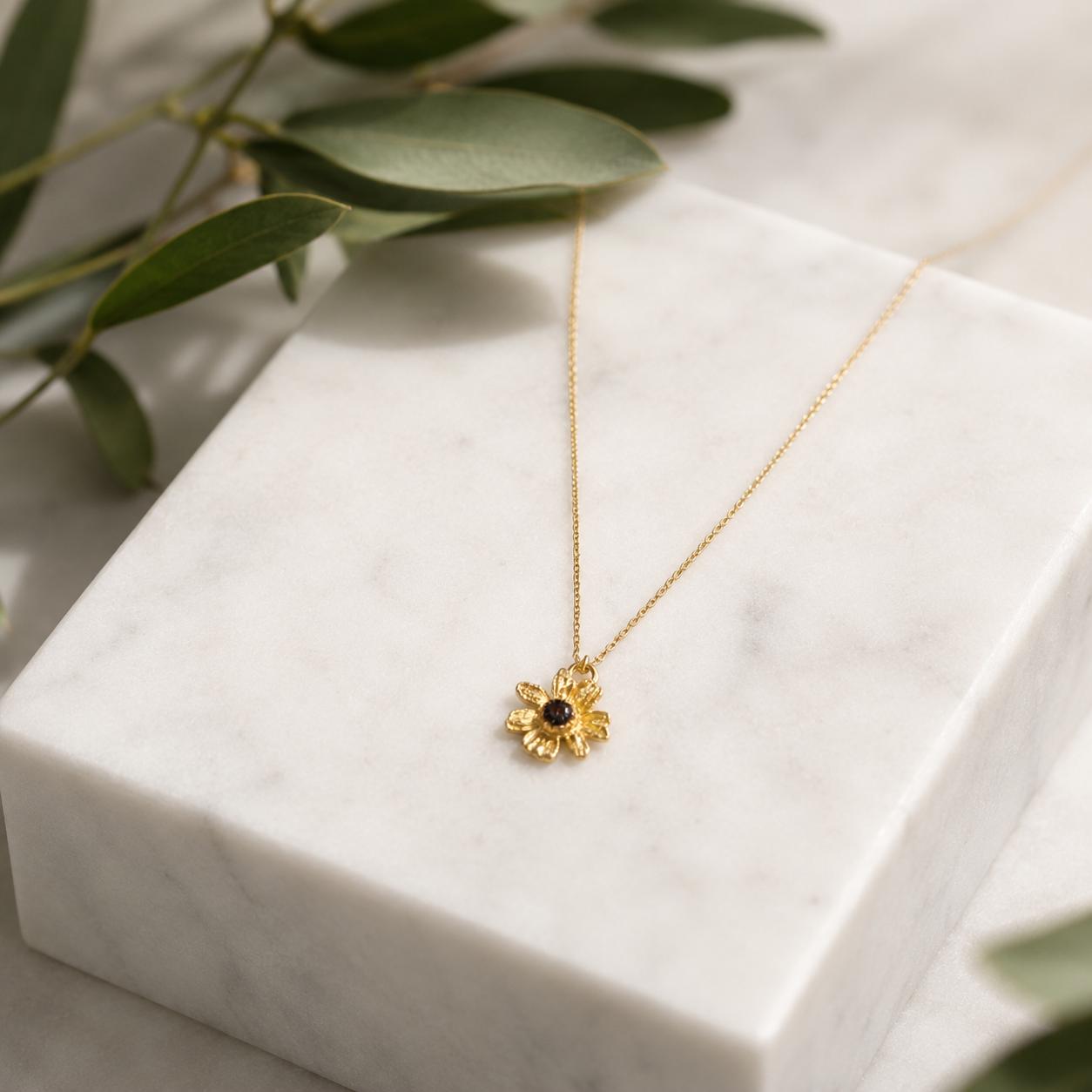Real Chamomile Flower Necklace, 14K Gold Plated Sterling Silver 925 Pendant, Handmade Minimalist Jewelry Gift, Birthday Boho Gift for Women
