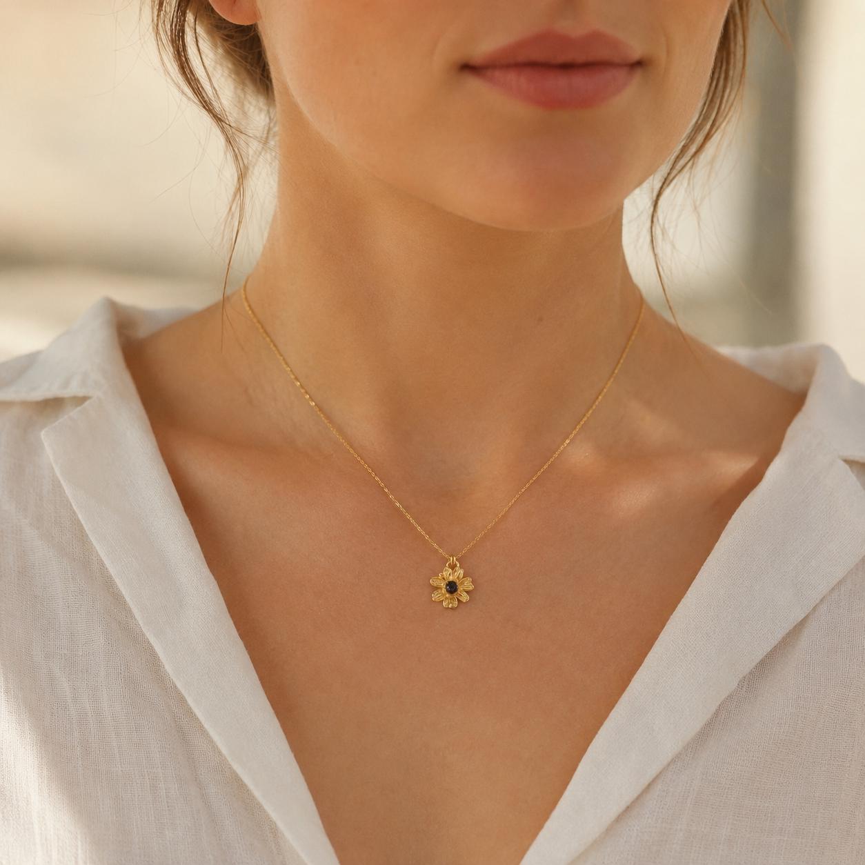 Real Chamomile Flower Necklace, 14K Gold Plated Sterling Silver 925 Pendant, Handmade Minimalist Jewelry Gift, Birthday Boho Gift for Women