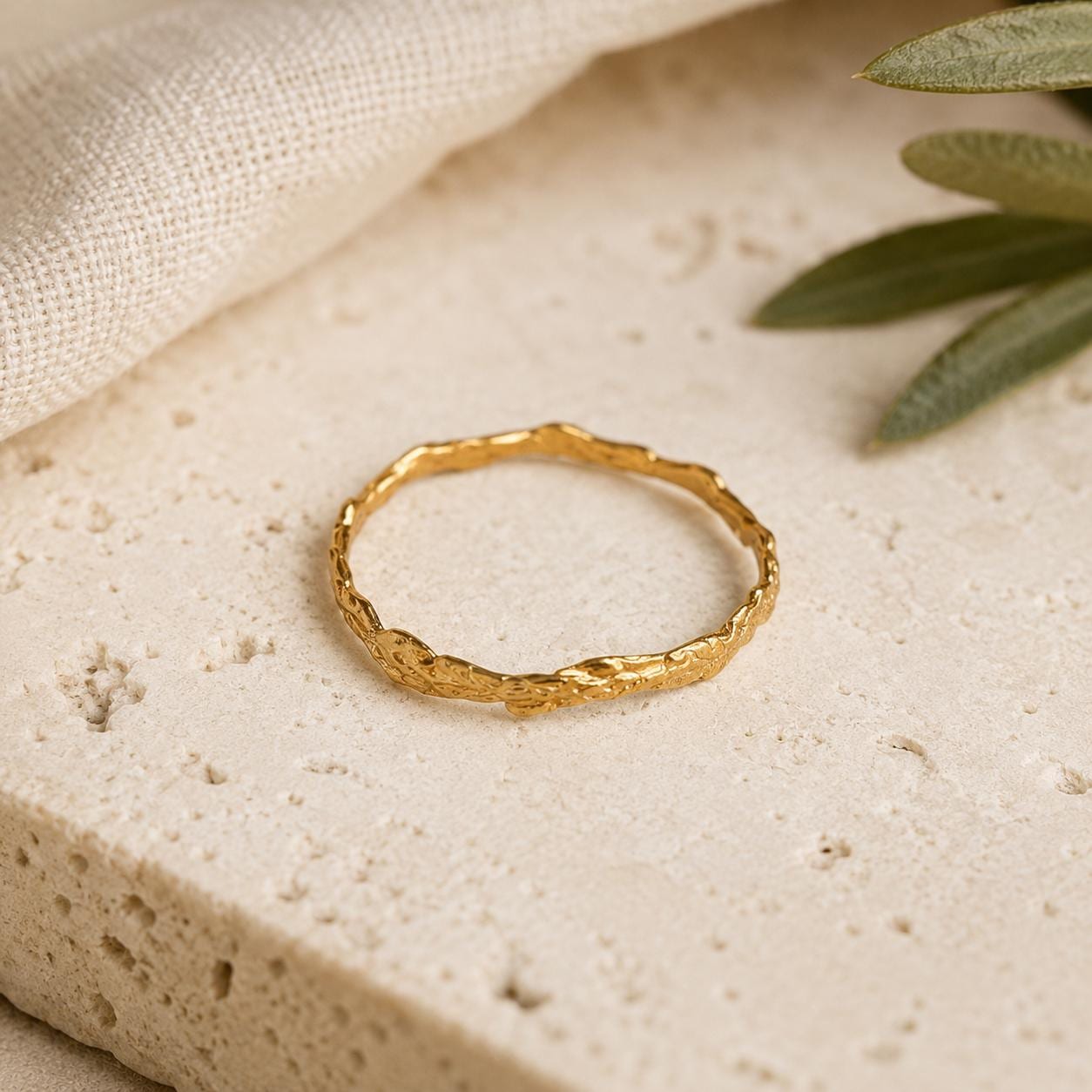 Solid Gold Juniper Branch Ring, Handmade Minimalist Jewelry, Dainty Forest Twig, Gift for Vitality & Luck, Real Gold (9K, 14K, 18K)