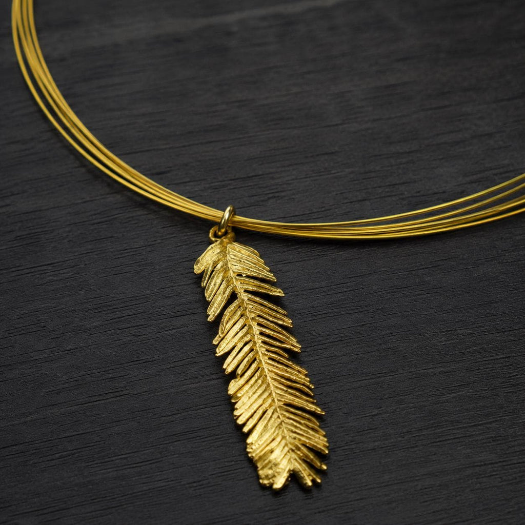 Real Mimosa Leaf Necklace, 14K Gold Plated Sterling Silver Pendant, Handmade Nature Jewelry Gift, Birthday Gift for Women, Boho Fashion
