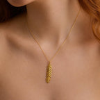 Real Mimosa Leaf Necklace, 14K Gold Plated Sterling Silver Pendant, Handmade Nature Jewelry Gift, Birthday Gift for Women, Boho Fashion