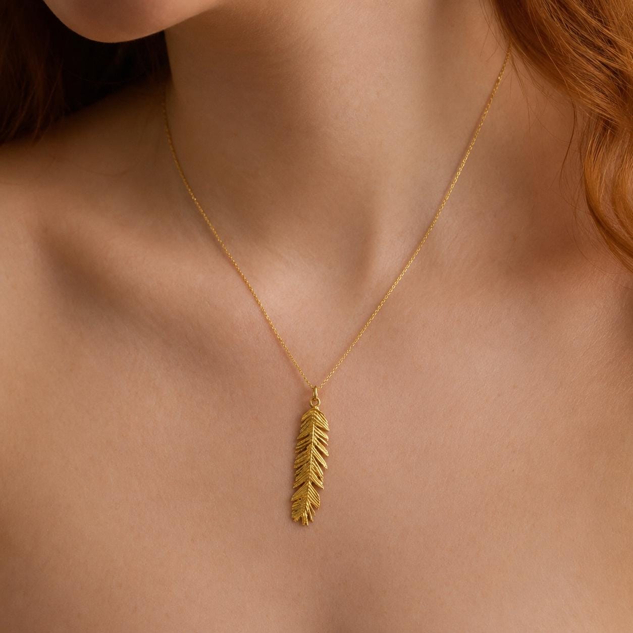 Real Mimosa Leaf Necklace, 14K Gold Plated Sterling Silver Pendant, Handmade Nature Jewelry Gift, Birthday Gift for Women, Boho Fashion