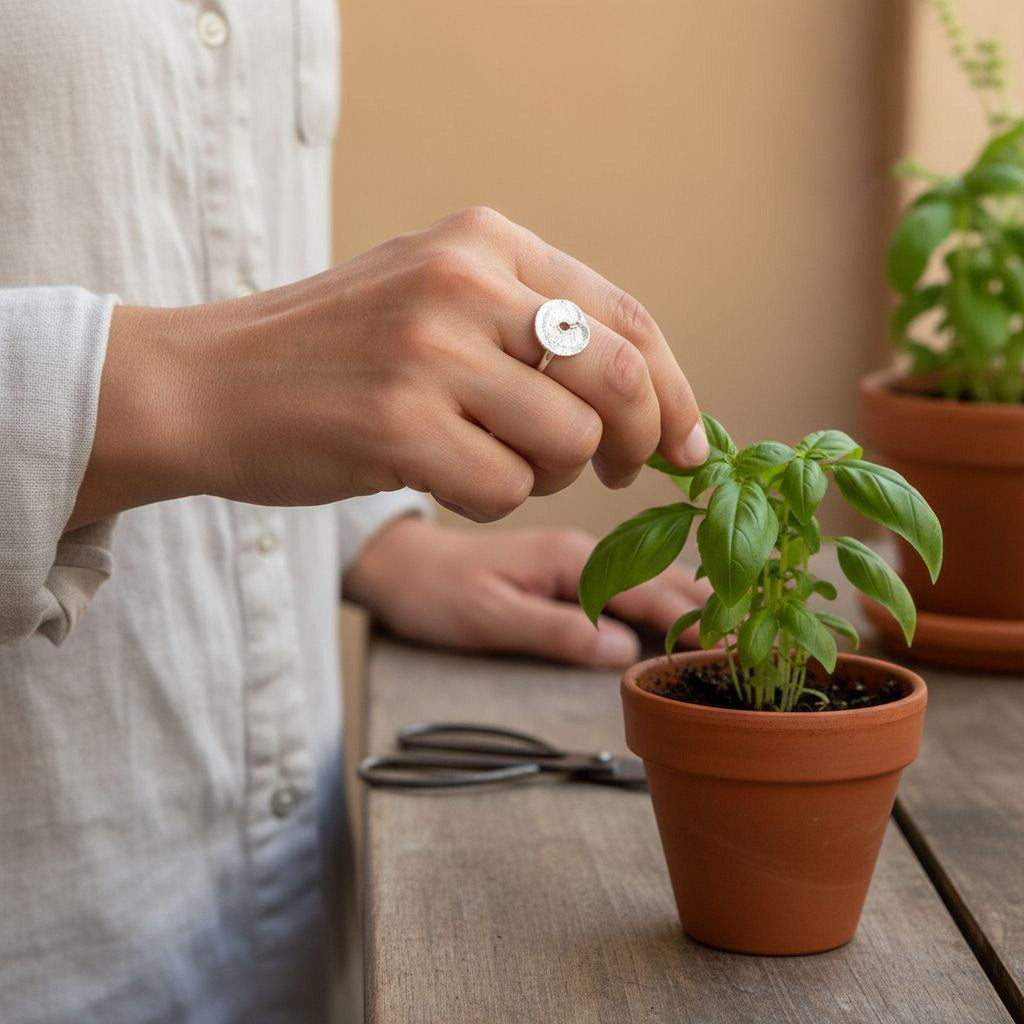 Real Leaf Loop Ring, Handmade Minimalist Jewelry, Botanical Silver Band, Gift for Luck & Longevity, Eco Sustainable Sterling Silver 925